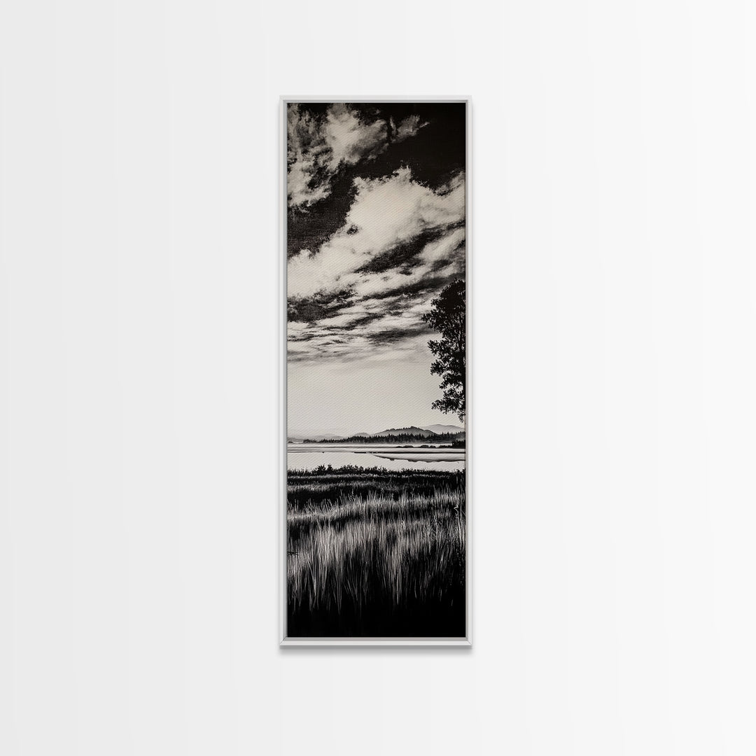 Black White, Misty Marsh, Monochrome Landscape, Minimalist Wall Art, Canvas Print, Modern Home Decor, Living Room Art, Nature Scene