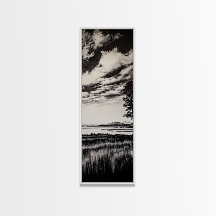 Black White, Misty Marsh, Monochrome Landscape, Minimalist Wall Art, Canvas Print, Modern Home Decor, Living Room Art, Nature Scene