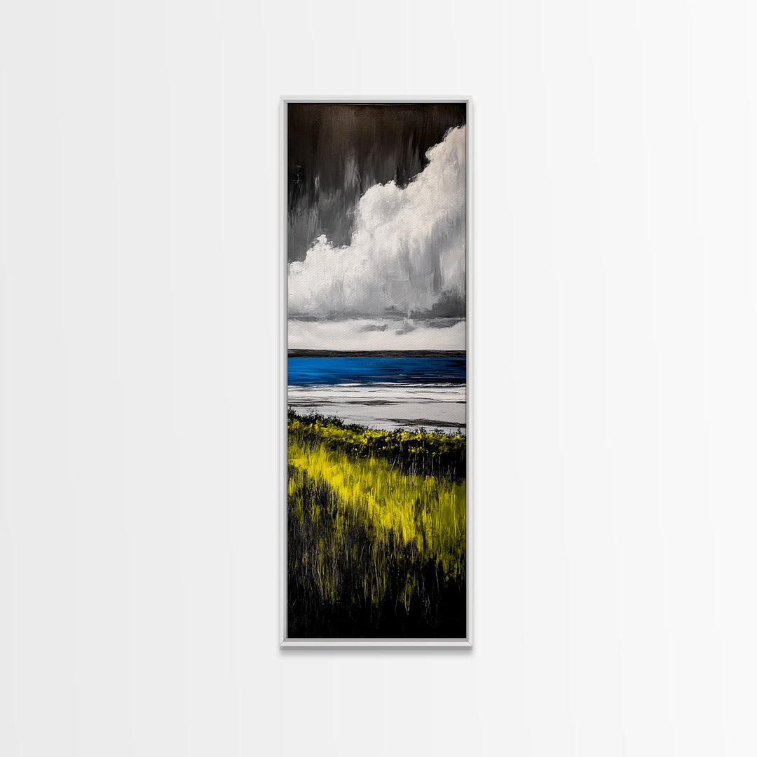 Coastal Field, Dramatic Clouds, Moody Landscape Art, Nature Inspired Decor, Framed Canvas Print, Entryway Wall Art, Modern Farmhouse Art