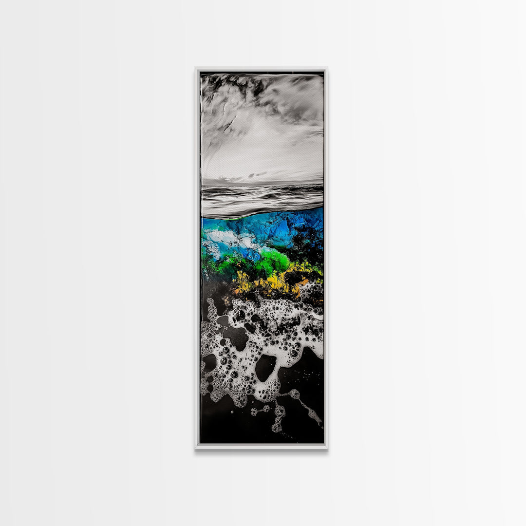 Ocean Depths, Abstract Seascape, Split View Art, Nautical Home Decor, Framed Canvas Print, Coastal Wall Art, Blue Tones Art, Unique Design