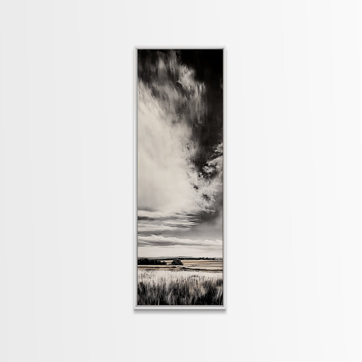 Dramatic Black and White Sky, Stormy Landscape Art, Nature Wall Decor, Rustic Farmhouse Artwork, Living Room Decor, Canvas Print
