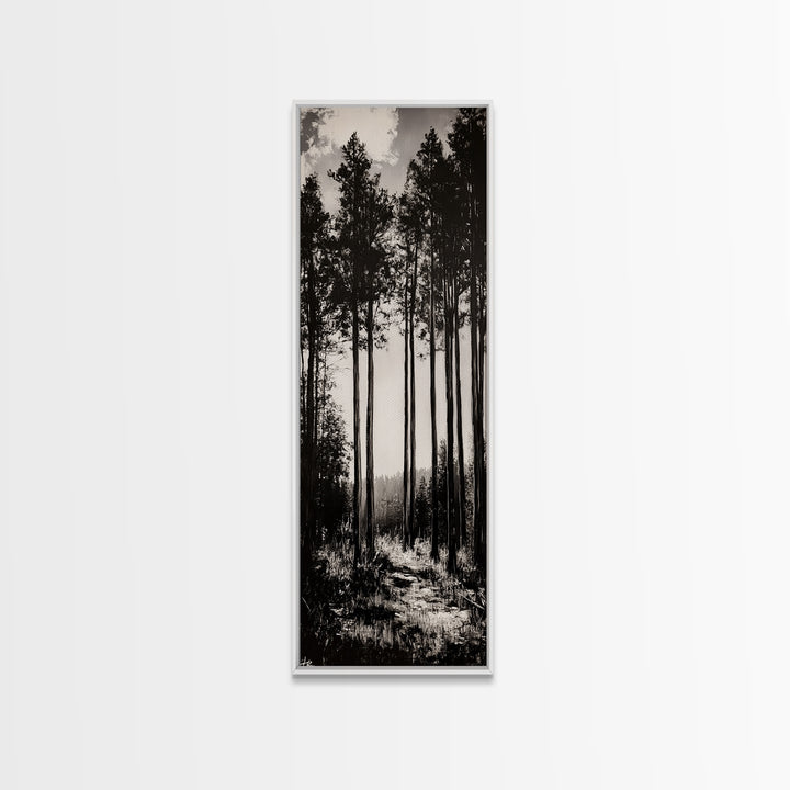 Black White Forest, Minimalist Wall Art, Monochrome Nature Print, Wooded Landscape, Moody Tree Art, Modern Home, Framed Canvas Print
