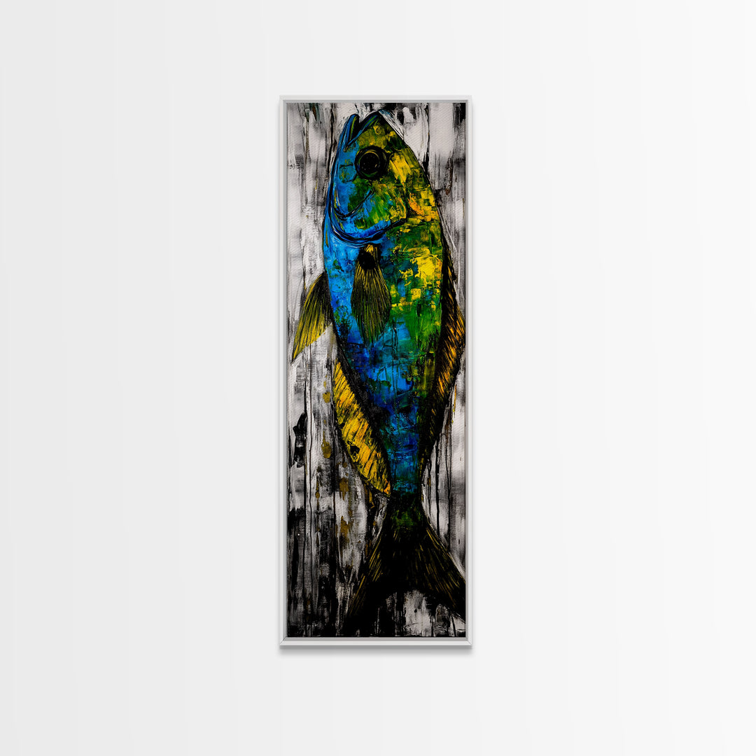 Abstract Fish Art, Coastal Wall Decor, Nautical Home Design, Ocean Themed Painting, Beach House Style, Framed Canvas Print