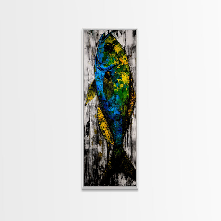 Abstract Fish Art, Coastal Wall Decor, Nautical Home Design, Ocean Themed Painting, Beach House Style, Framed Canvas Print