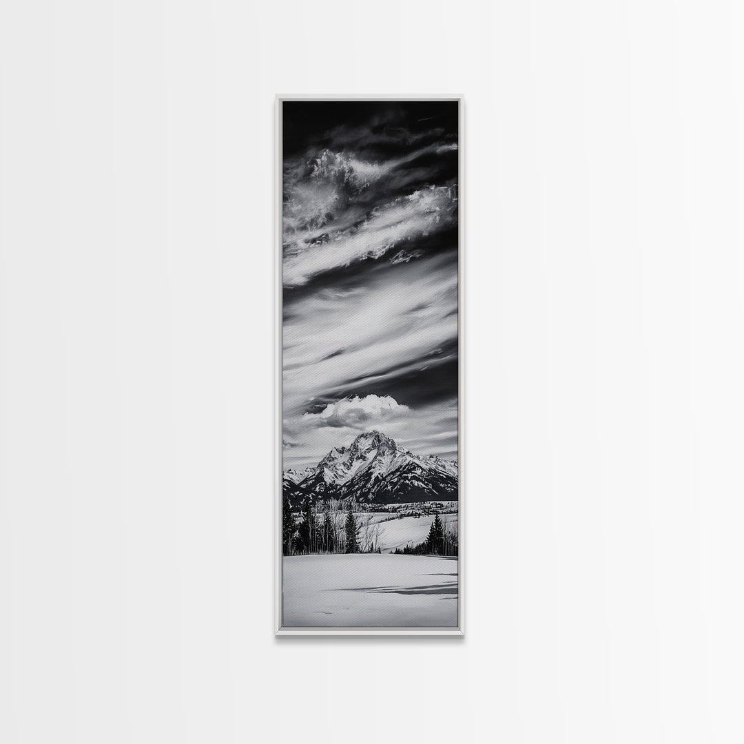 Majestic, Mountain, Black and White, Framed Canvas Print, Sky Photography, Minimalist Wall Art, Home Office Decor, Living Room Artwork