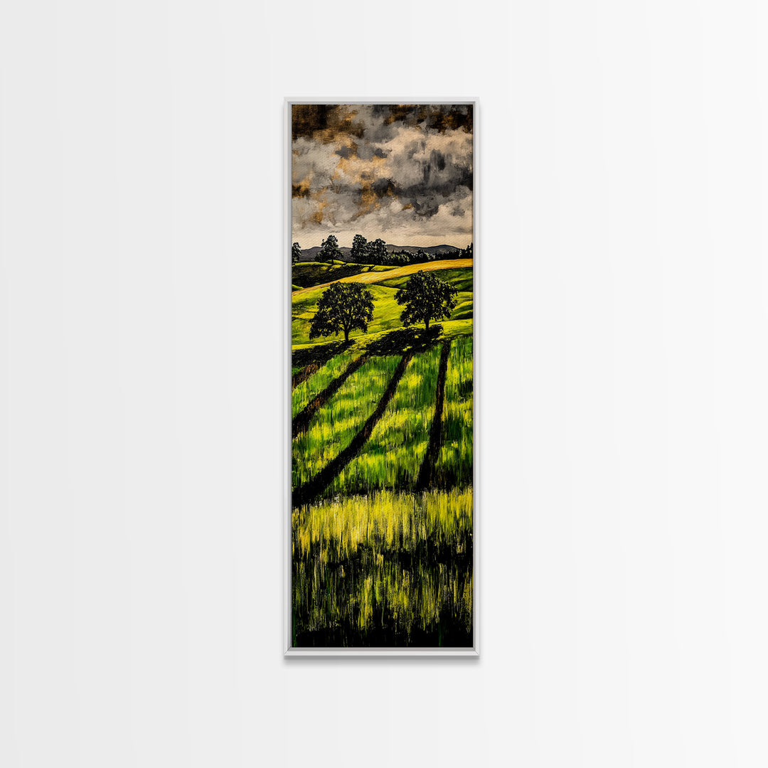 Rolling Fields, Nature Painting, Green Landscape, Framed Canvas Print, Country Wall Art, Rustic Decor, Cozy Living Room Artwork