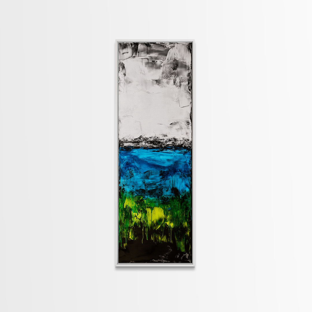 Serene Waters, Minimalist Landscape, Black and White Painting, Framed Canvas Print, Modern Wall Art, Tranquil Home Decor, Living Room Art