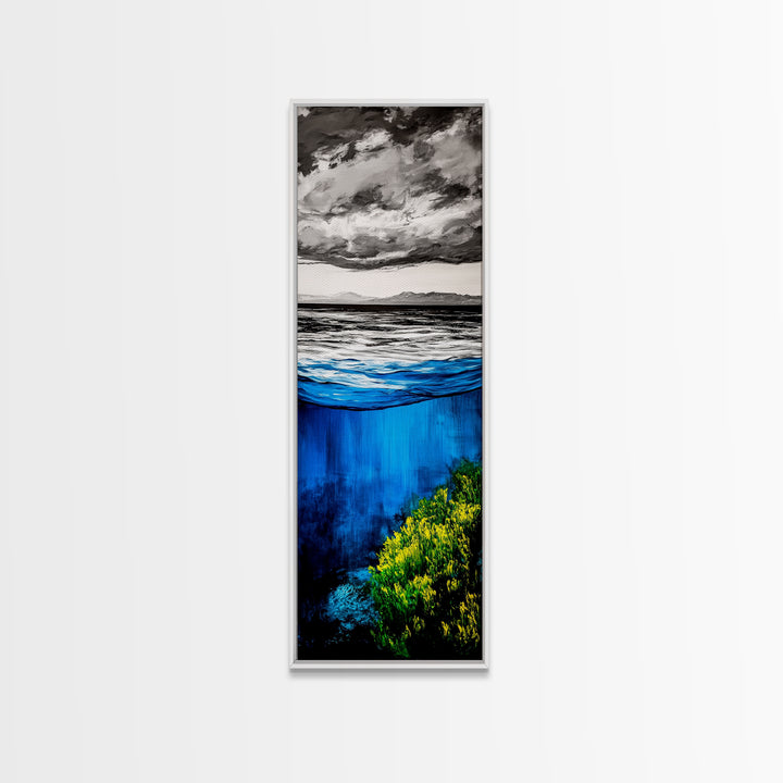 Ocean Depths, Abstract Seascape, Deep Blue, Underwater Art, Framed Canvas Print, Nautical Decor, Coastal Wall Art, Office Art