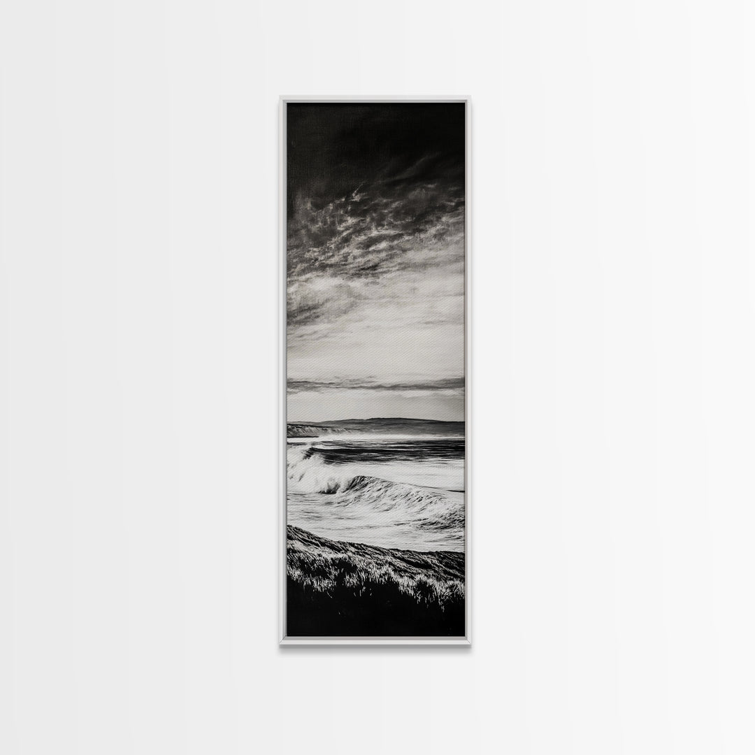 Coastal Waves, Black and White, Ocean Photography, Surf Art, Framed Canvas Print, Minimalist Decor, Beach House Wall Art