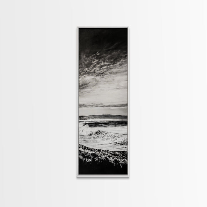 Coastal Waves, Black and White, Ocean Photography, Surf Art, Framed Canvas Print, Minimalist Decor, Beach House Wall Art