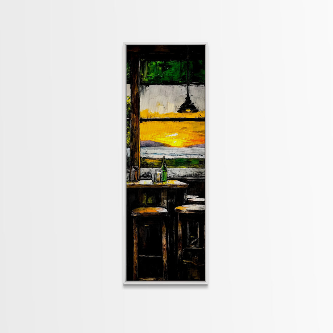 Bar Sunset, Cozy Tavern Art, Rustic Interior Painting, Canvas Print, Warm Evening Decor, Relaxed Home Vibes, Kitchen or Bar Wall Art