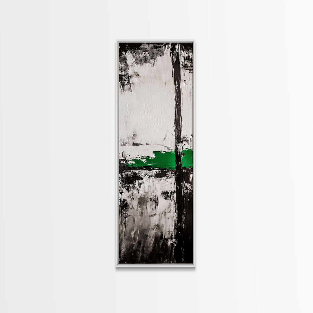 Abstract Lines, Modern Minimalist, Monochrome Art, Canvas Print, Geometric Wall Art, Black White Green, Contemporary Home Decor