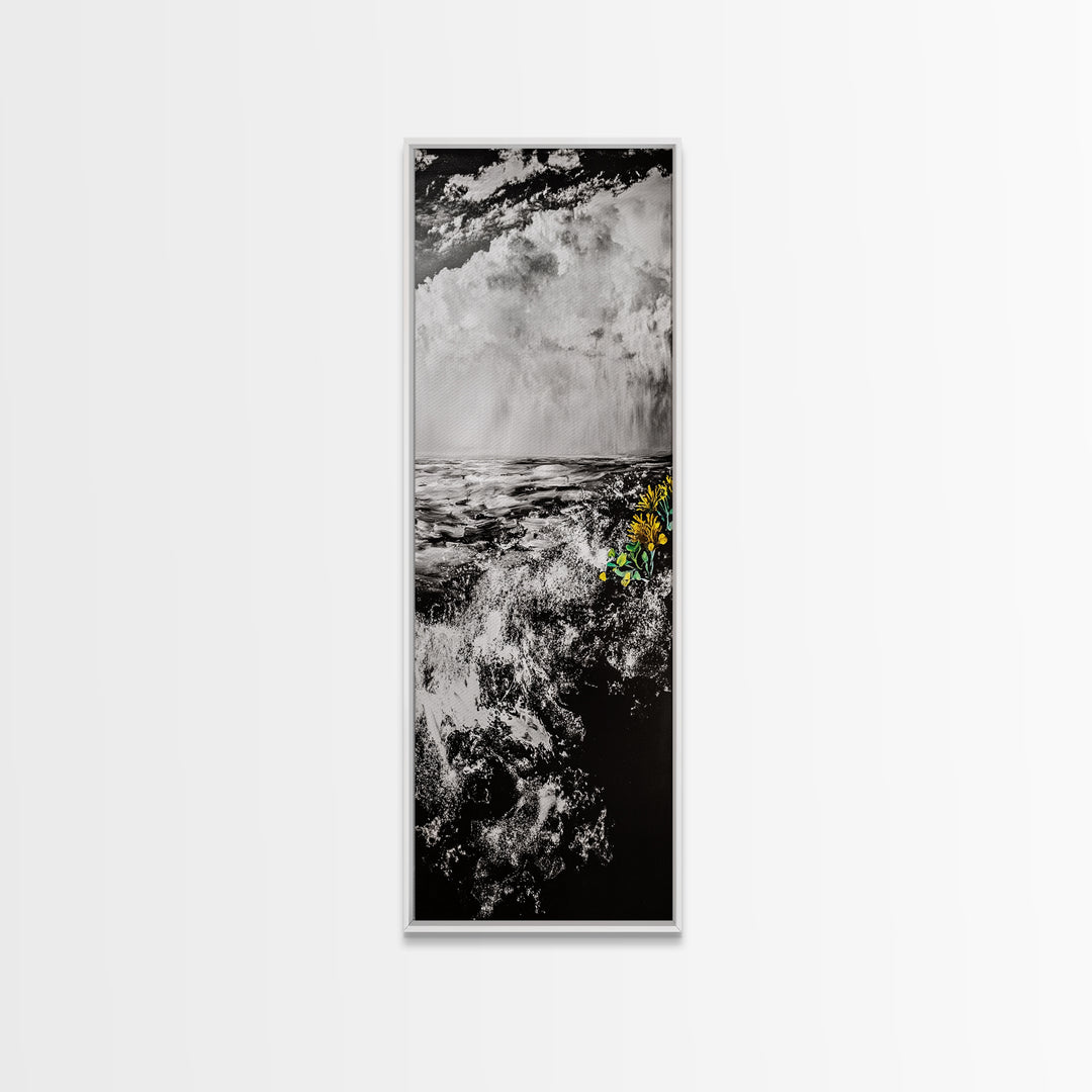 Ocean Storm, Dramatic Seascape, Black and White Art, Framed Canvas Print, Coastal Wall Decor, Moody Art, Unique Gift