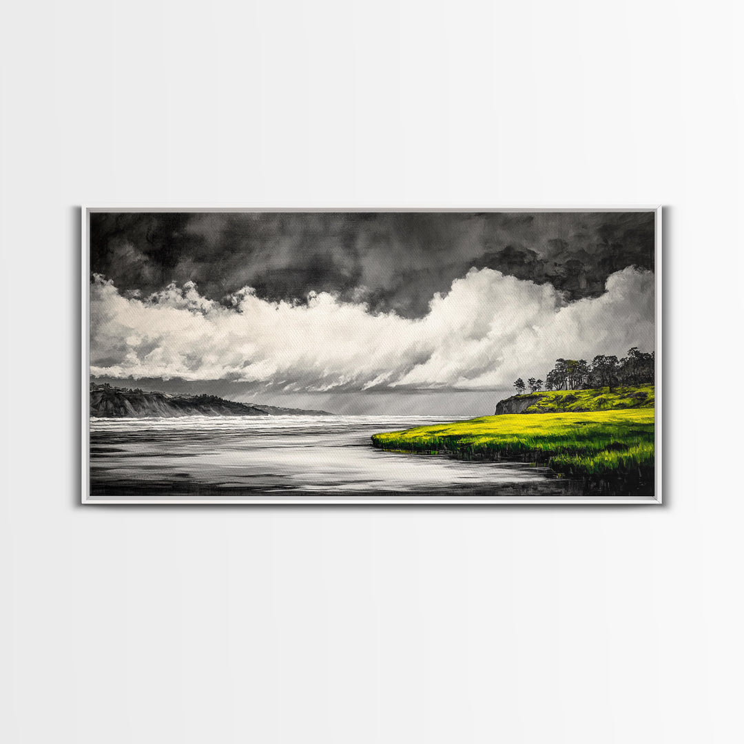 Coastal Storm, Black and White, Dramatic Seascape, Framed Canvas Print, Modern Coastal Art, Minimalist Ocean Wall Art, Large Wall Decor