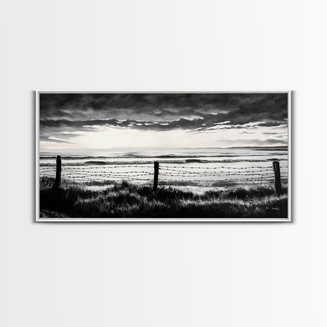 Dark Ocean, Stormy Sky, Coastal Landscape, Black and White Art, Moody Seascape, Living Room Wall Art, Nautical Decor, Framed Canvas Print