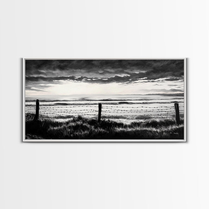 Dark Ocean, Stormy Sky, Coastal Landscape, Black and White Art, Moody Seascape, Living Room Wall Art, Nautical Decor, Framed Canvas Print