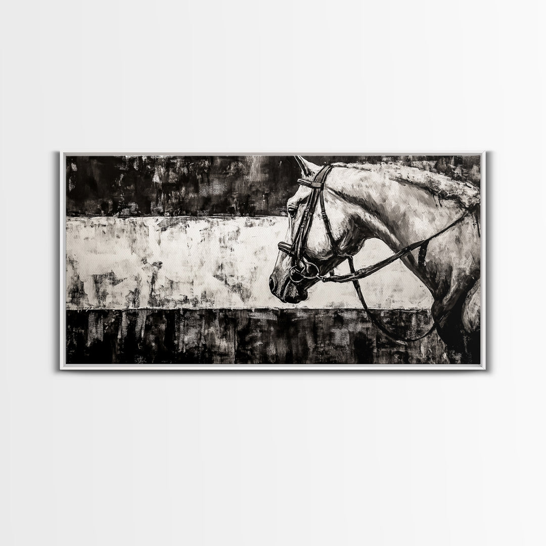 Monochrome Horse, Equestrian Wall Art, Canvas Print, Rustic Black and White Painting, Farmhouse Wall Decor, Western Wall Art