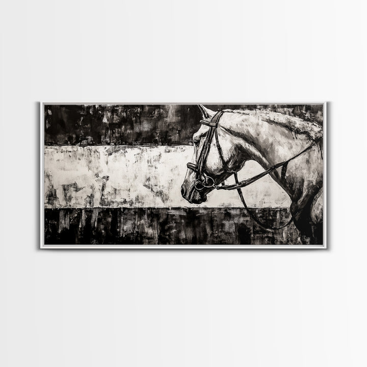 Monochrome Horse, Equestrian Wall Art, Canvas Print, Rustic Black and White Painting, Farmhouse Wall Decor, Western Wall Art