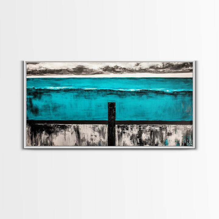Geometric Waves, Abstract Ocean Art, Canvas Print, Contemporary Minimalist Painting, Blue Wall Decor, Large Modern Art