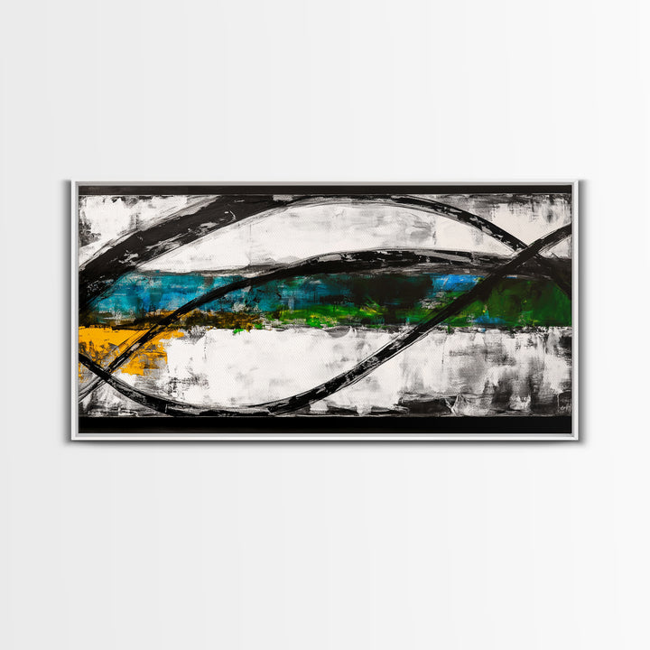 Abstract Ocean Waves, Energy, Framed Canvas Print, Modern Living Room Art, Coastal Decor, Blue Green Wall Art, Contemporary Art