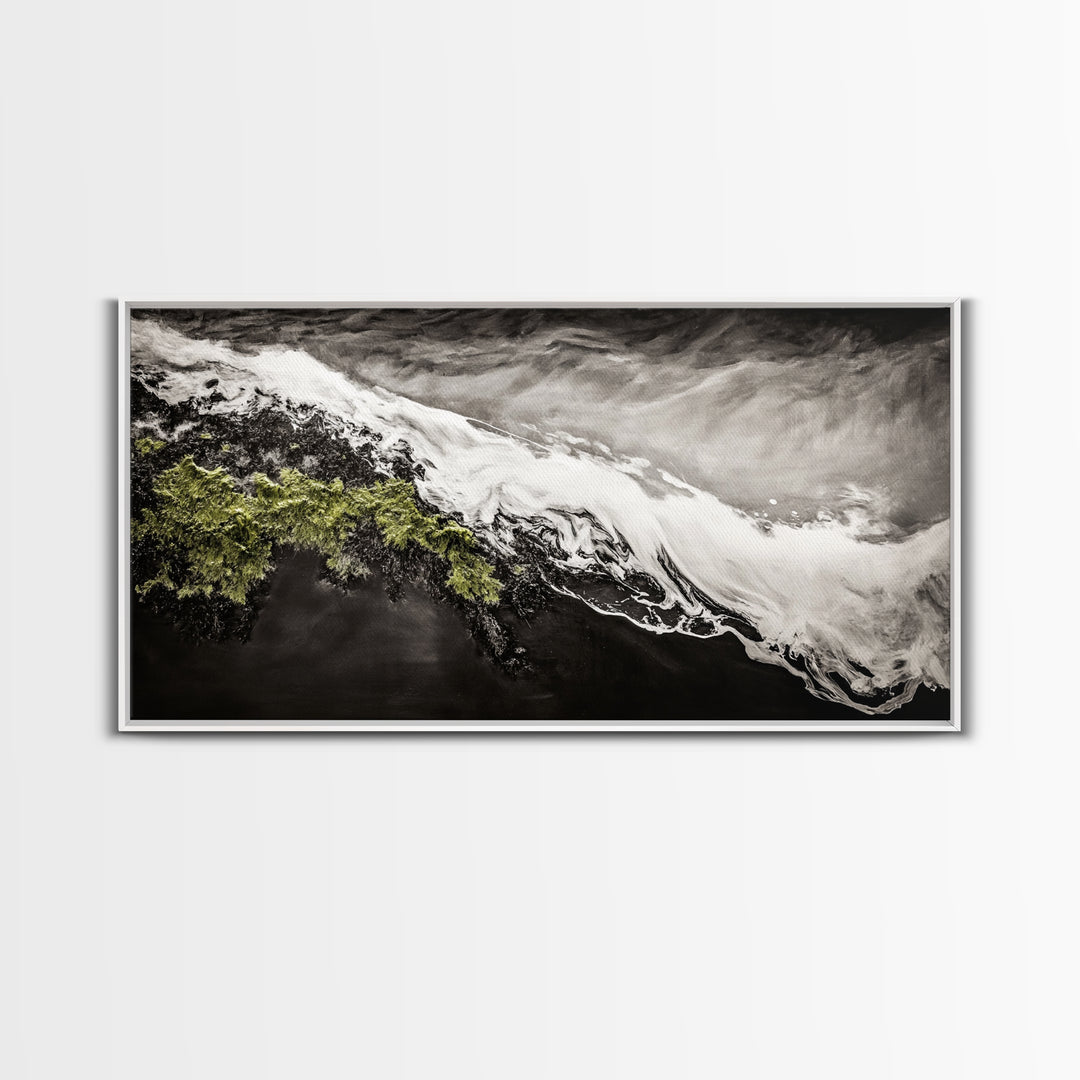 Abstract Ocean Waves, Coastal Wall Art, Modern Seascape Painting, Monochrome Beach Decor, Minimalist Black White Art, Canvas Print