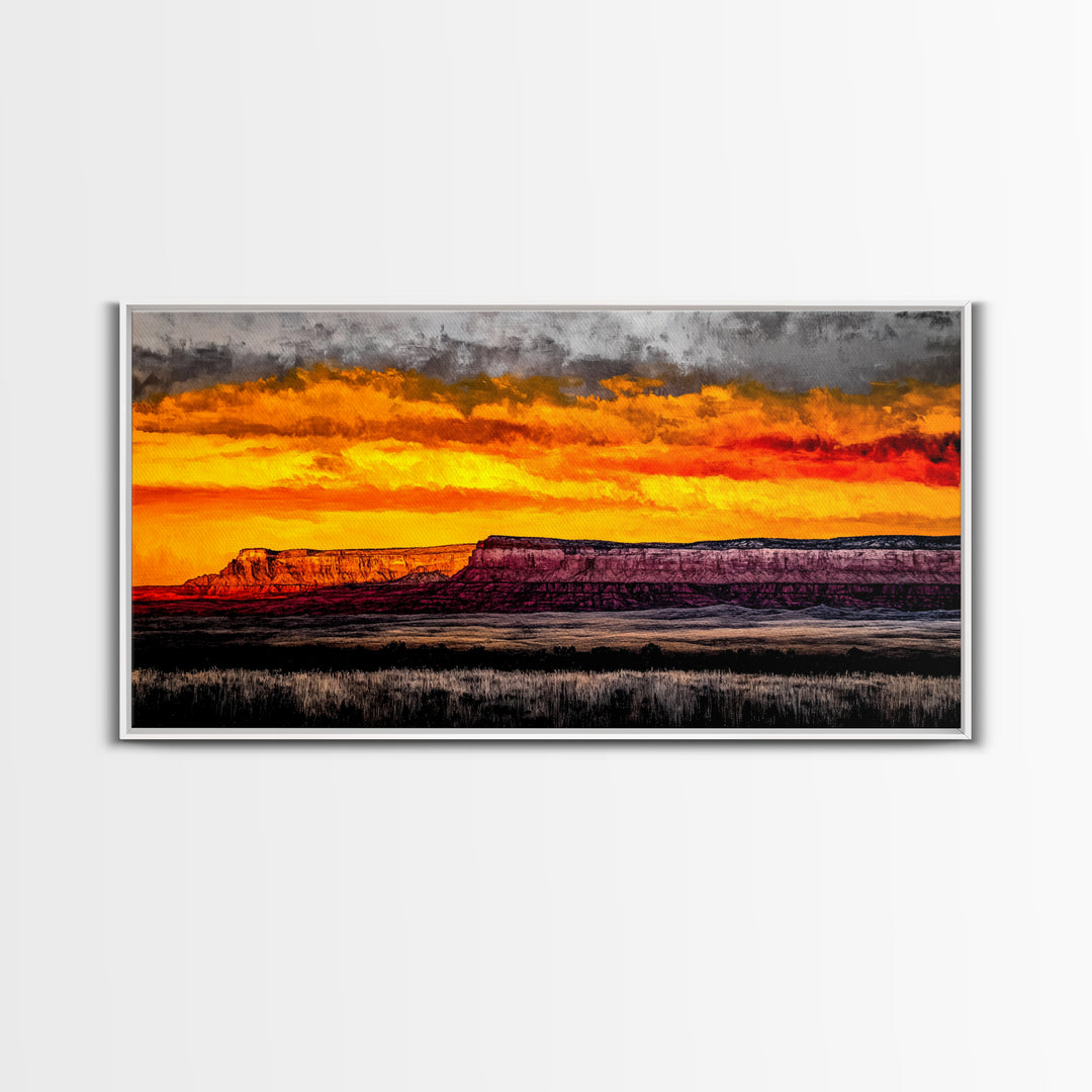 Desert, Sunset, Southwest, Framed Canvas Print, Bold Canyon Painting, Warm Earth Tones Wall Art, Western Home Decor, Scenic Landscape