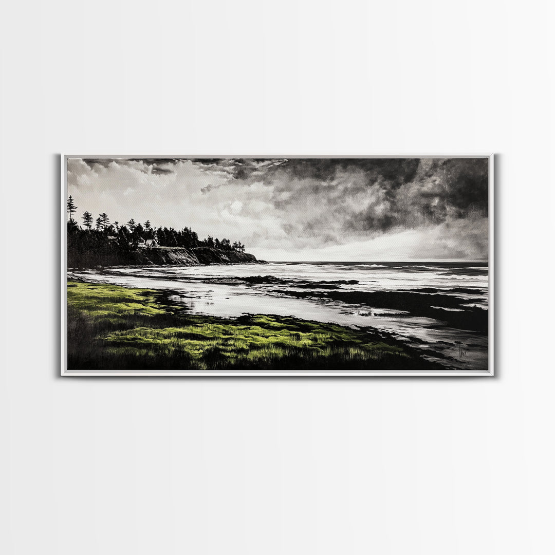 Coastal Landscape, Ocean View, Black and White Beach Art, Canvas Print, Seaside Home Decor, Nautical Wall Art, Office Artwork