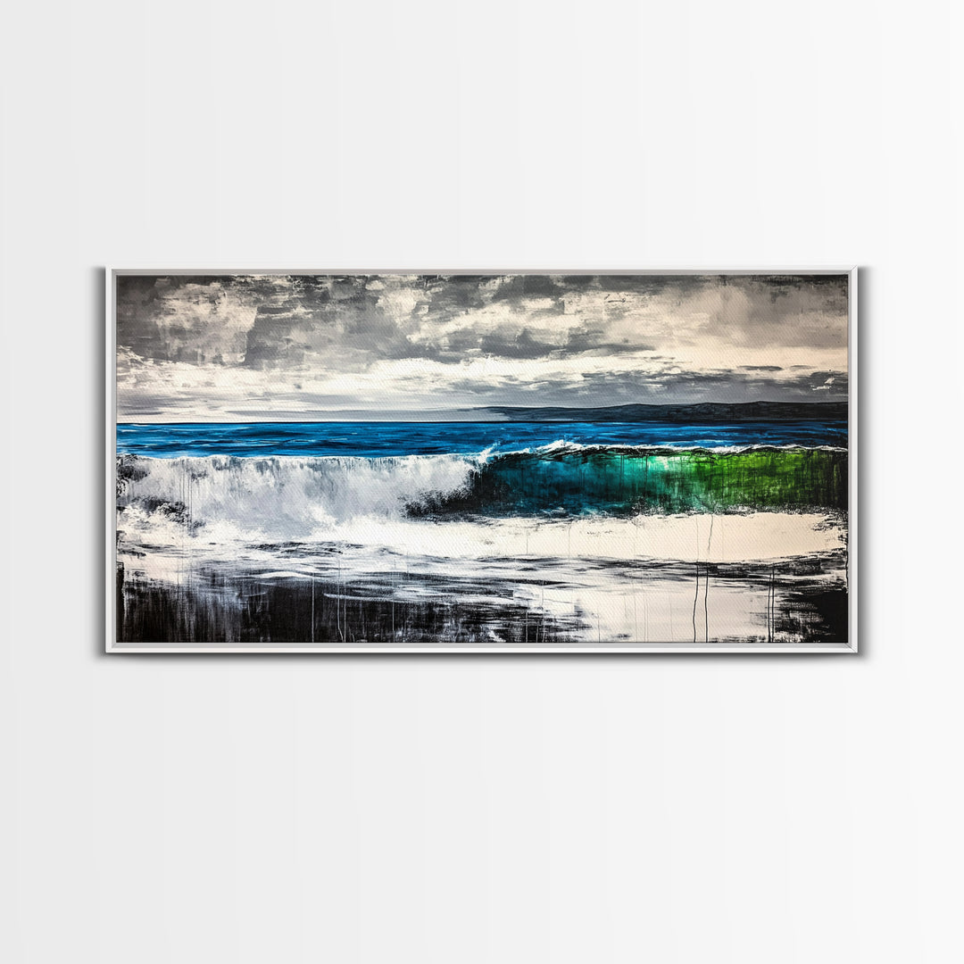 Ocean Waves, Blue and Green, Framed Canvas Print, Beach House Decor, Nautical Wall Art, Large Wall Art, Coastal Living, Modern Seascape