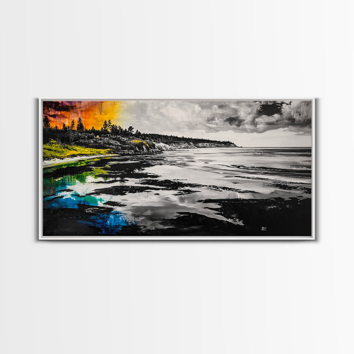 Coastal Landscape, Black White, Ocean View Art, Beach Canvas Print, Living Room Wall Art, Seascape Painting, Nautical Decor, Large Art