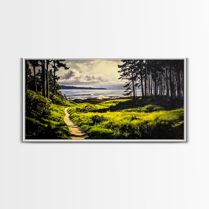 Coastal Path, Ocean View, Nature Landscape, Large Canvas Print, Beach House Painting, Framed Canvas Print, Tranquil Wall Decor