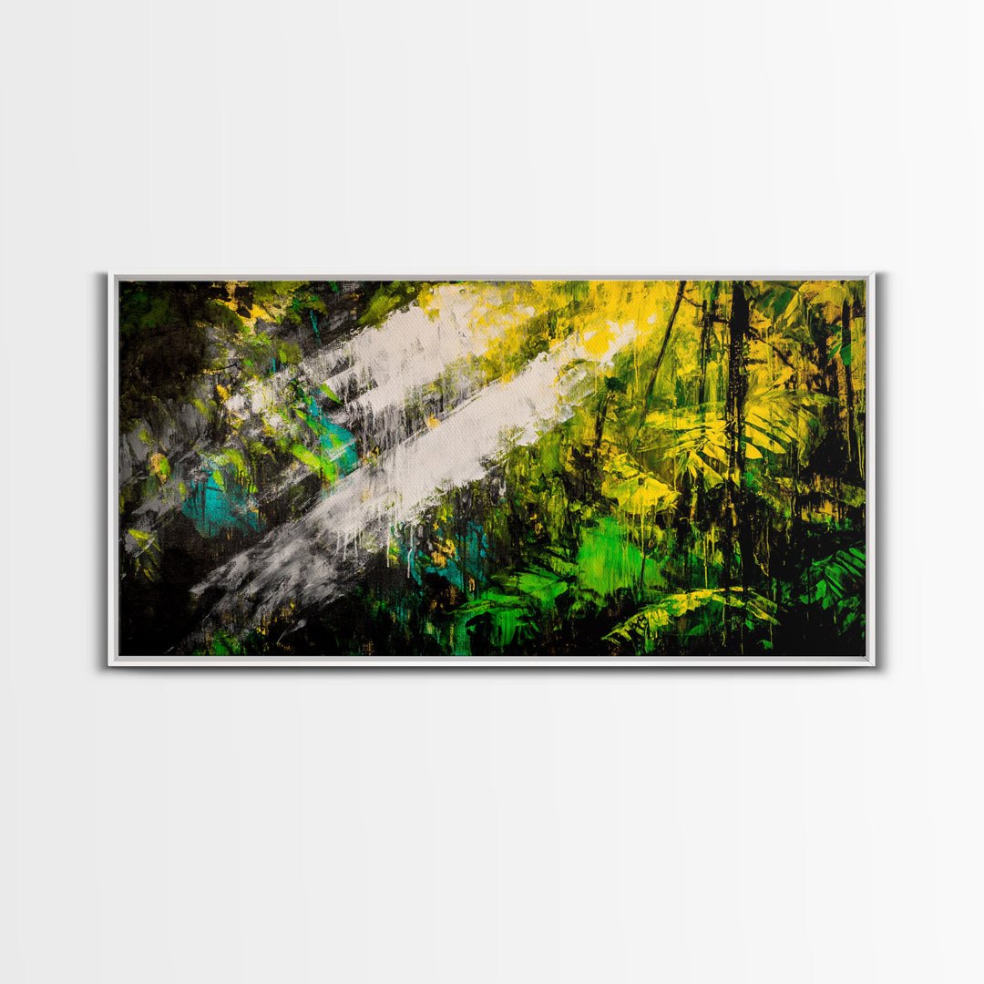Abstract Jungle, Green Yellow, Tropical Rainforest, Canvas Print, Modern Nature Wall Art, Framed Painting, Boho Home Decor, Textured Art