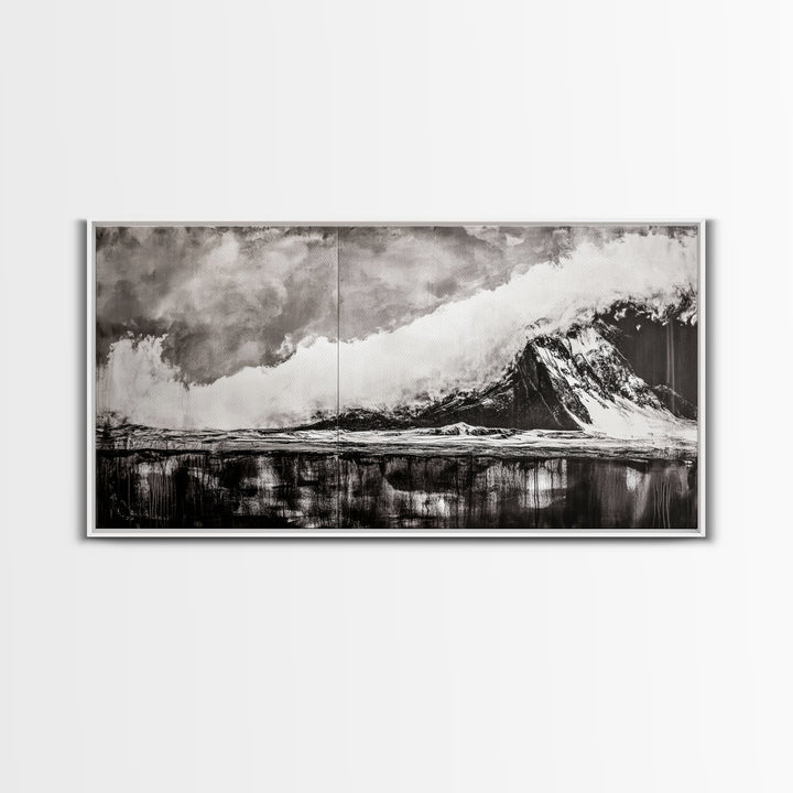 Monochrome Mountain, Dramatic Landscape, Black and White Art, Moody Wall Art, Modern Nature Print, Office Decor, Framed Canvas Print