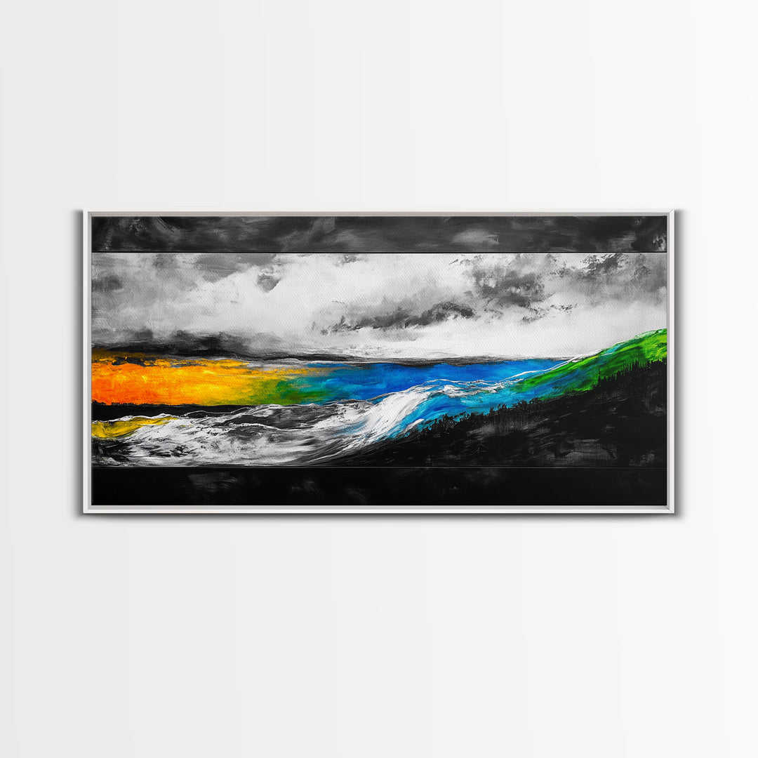 Abstract Seascape, Vibrant Waves, Modern Ocean Art, Coastal Home Decor, Colorful Beach Painting, Large Statement Art, Framed Canvas Print
