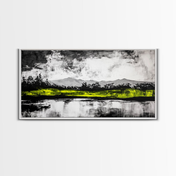 Mountain Reflection, Black and White Art, Minimalist Nature Print, Rustic Home Decor, Modern Landscape Painting, Canvas Print