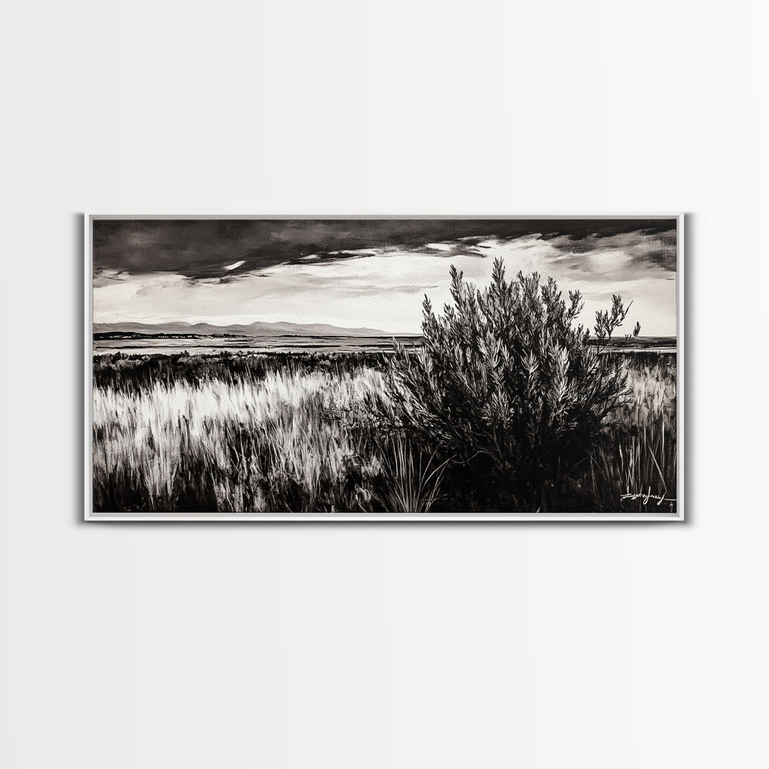Black and White Landscape, Minimalist Canvas Print, Nature Wall Art, Rustic Country Scene, Neutral Home Decor, Living Room Art