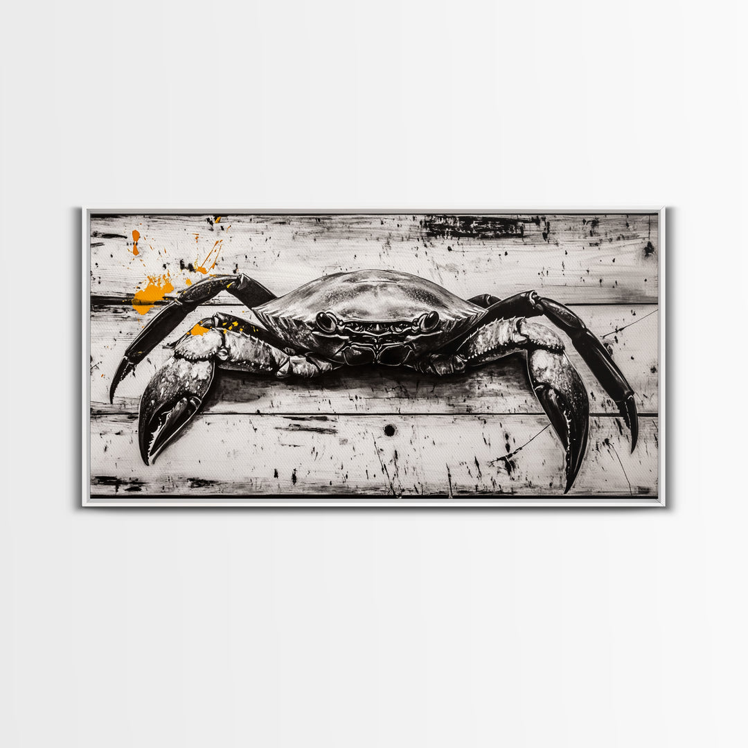 Crab Art, Coastal Kitchen, Nautical Wall Art, Framed Canvas Print, Beach House Decor, Seafood Art, Rustic Ocean Art