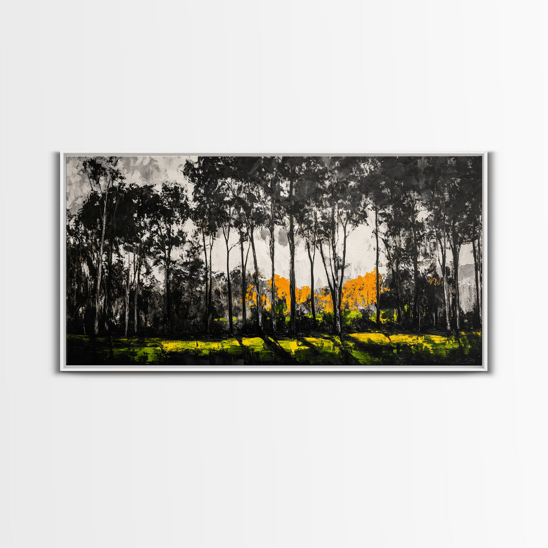 Autumn Trees, Woodland Scene, Black and White Forest, Framed Canvas Print, Nature Landscape Art, Fall Decor, Living Room Art, Rustic Art