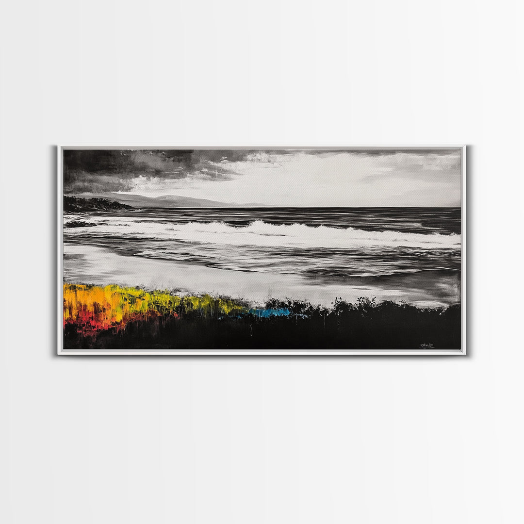 Moody Seascape, Coastal Waves, Black and White Art, Canvas Print, Beach House Decor, Modern Minimalist Wall Art, Office Wall Decor