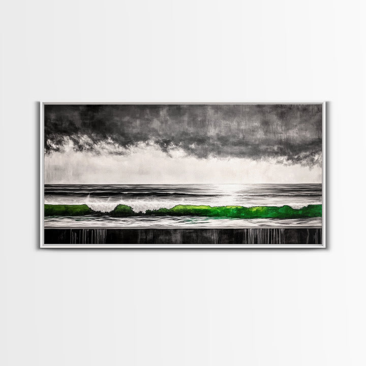 Green Wave, Stormy Ocean, Surreal Seascape, Canvas Print, Nautical Wall Art, Bathroom Wall Art, Contemporary Art Decor