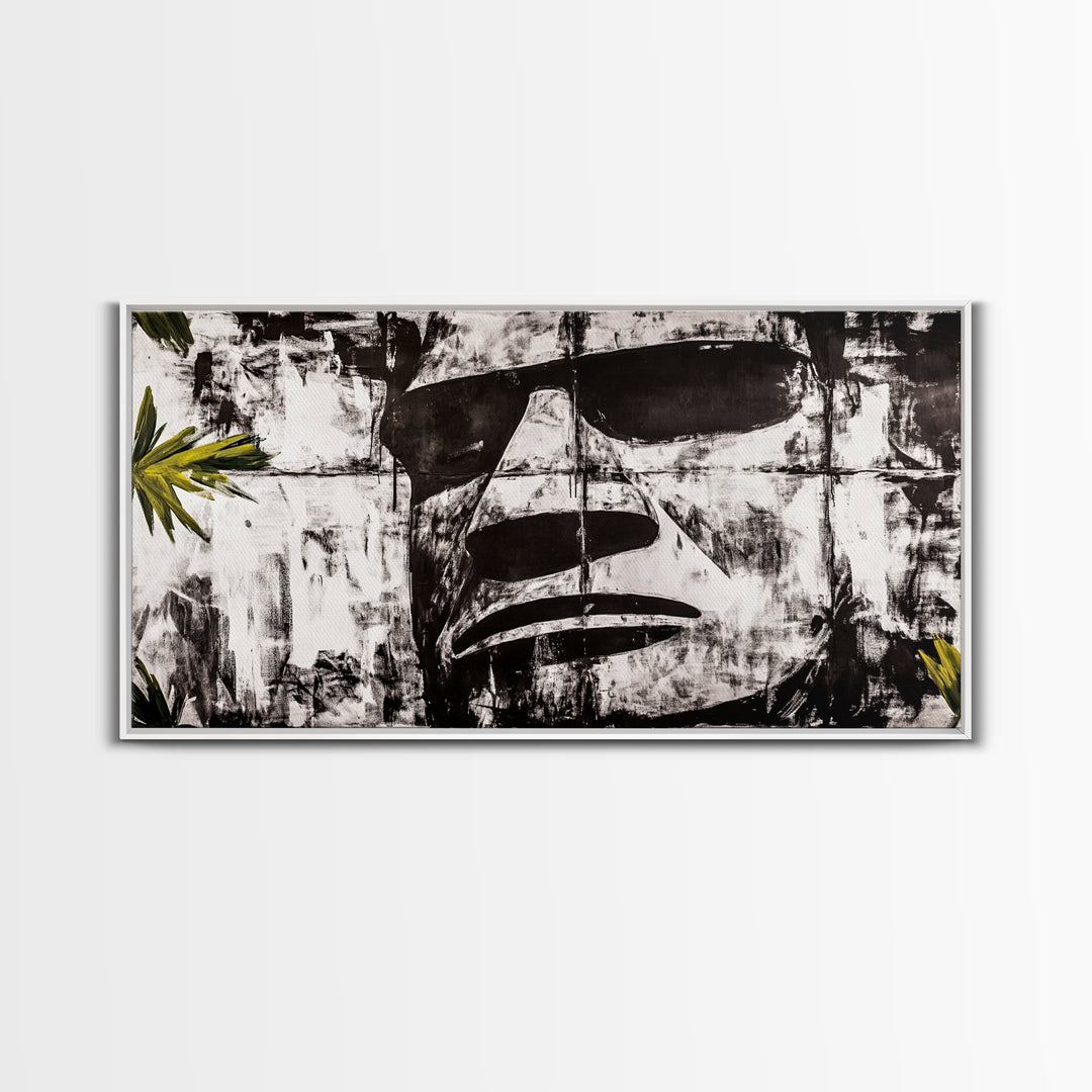 Monochrome Face Art, Edgy Black White Painting, Street Art Print, Urban Loft Decor, Framed Canvas Print, Unique Statement Piece