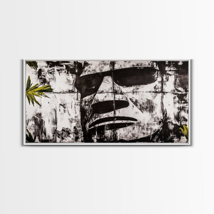 Monochrome Face Art, Edgy Black White Painting, Street Art Print, Urban Loft Decor, Framed Canvas Print, Unique Statement Piece