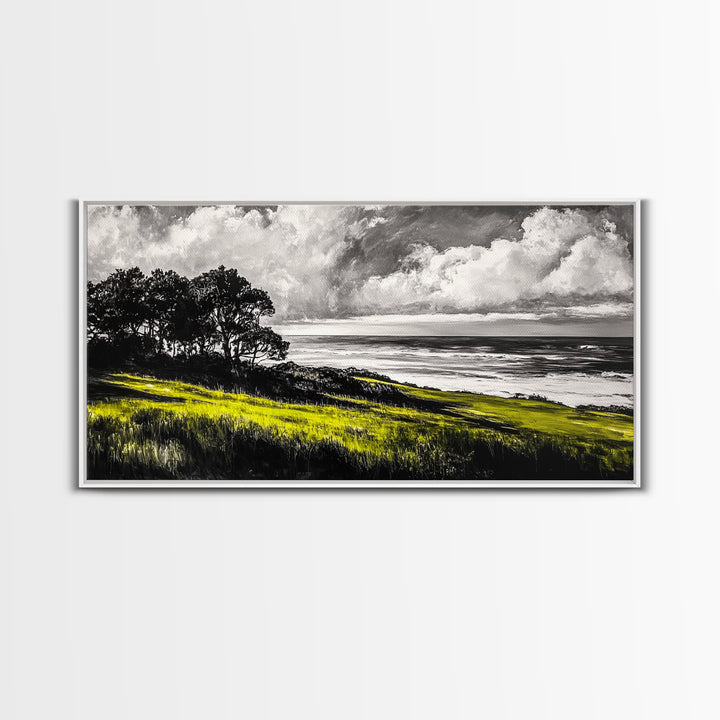 Coastal Landscape, Ocean View, Sunset Wall Art, Seaside Decor, Modern Seascape, Framed Canvas Print, Living Room Wall Art, Beach Painting