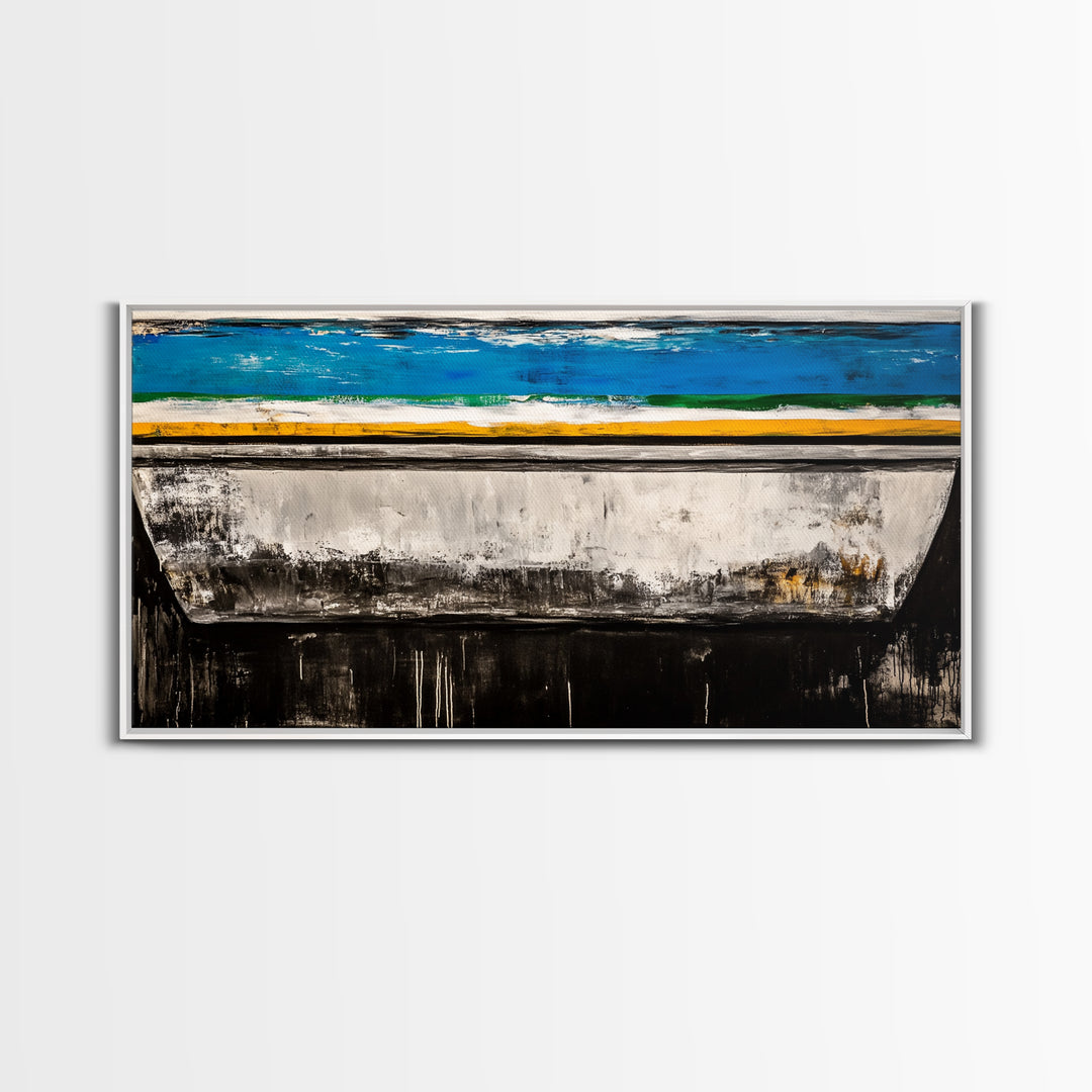 Abstract Boat, Coastal Wall Art, Nautical Decor, Large Canvas Print, Beach House Art, Modern Art, Living Room Wall Art, Blue Art