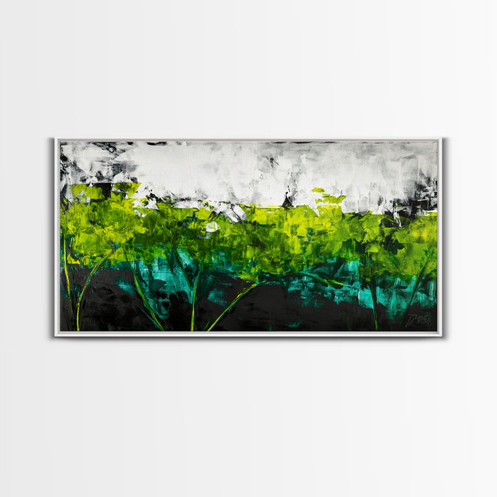 Abstract Landscape, Green Field, Modern Nature Art, Contemporary Painting, Office Decor, Kitchen Wall Art, Canvas Print, Textured Art