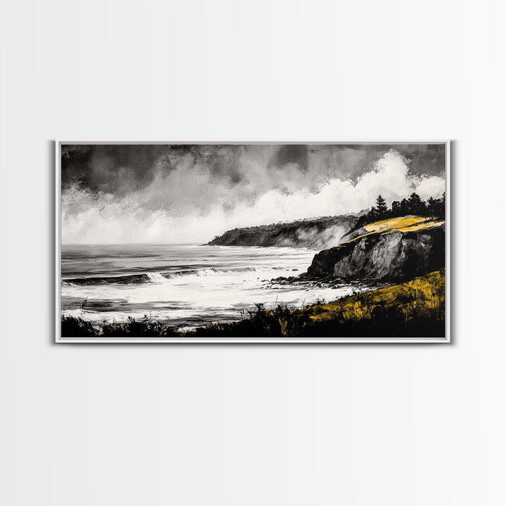 Rugged Coast, Ocean Horizon, Green Cliffs, Canvas Print, Coastal Landscape, Nautical Wall Art, Modern Home Decor, Living Room Art