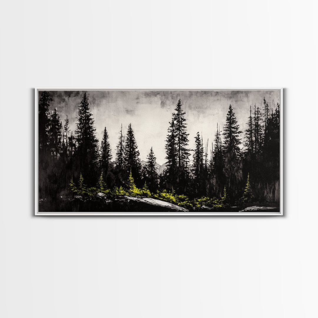 Black Forest, Dark Landscape, Modern Wall Art, Minimalist Nature, Moody Trees, Framed Canvas Print, Living Room Decor, Rustic Cabin Art
