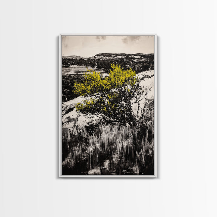 Desert Landscape Art, Minimalist Nature Print, Monochrome Decor, Rustic Mountain Scene, Living Room Wall Art, Framed Canvas Print