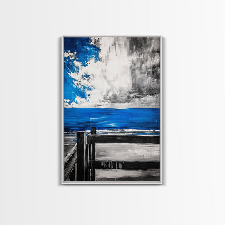 Ocean View, Coastal Art, Blue Sky, Beach Decor, Framed Canvas Print, Nautical Wall Art, Living Room Art, Modern Art, Beach House Wall Art