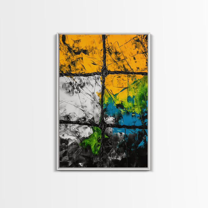 Abstract Window, Textured Painting, Industrial Style, Framed Canvas Print, Living Room Wall Art, Geometric Decor, Contemporary Home Accent