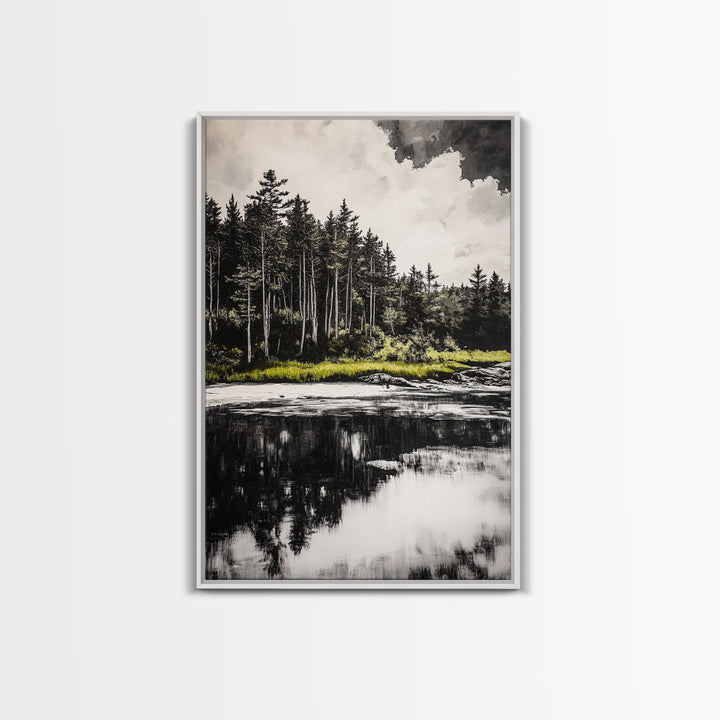 Coastal Serenity, Black and White Wall Art, Ocean Waves, Minimalist Landscape, Nautical Home Decor, Modern Art, Framed Canvas Print